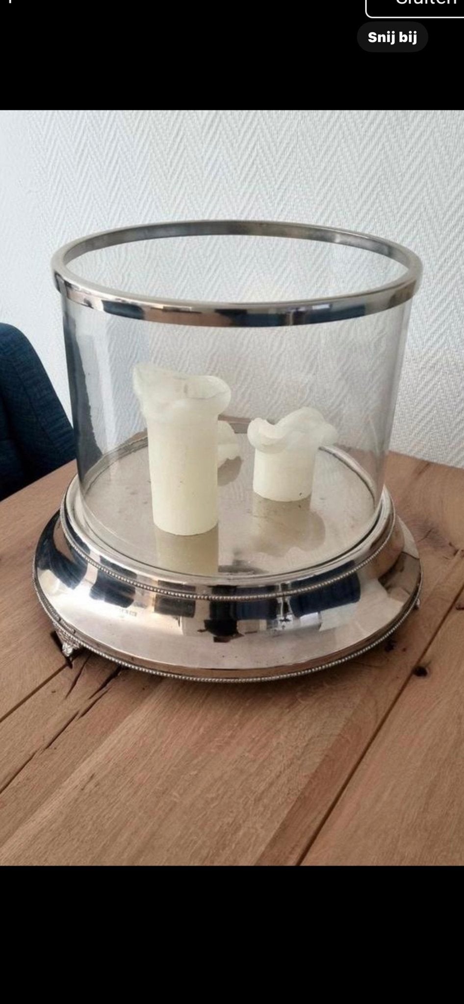 Glazen stolp met zilveren voet en kaarsen, Ophalen of Verzenden, Glas