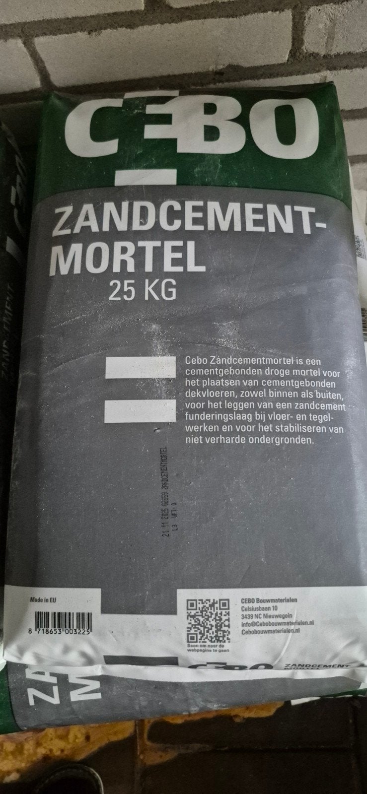 14 zakken Cebo Zandcementmortel à25 kg -, Ophalen, Nieuw