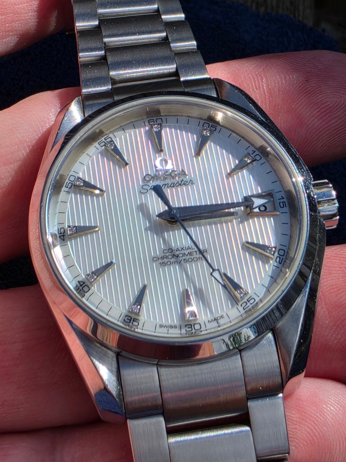 Omega Seamaster Aqua Terra Co-Axial , briljanten m.o.p wijze, Staal, Staal, Polshorloge, Ophalen of Verzenden