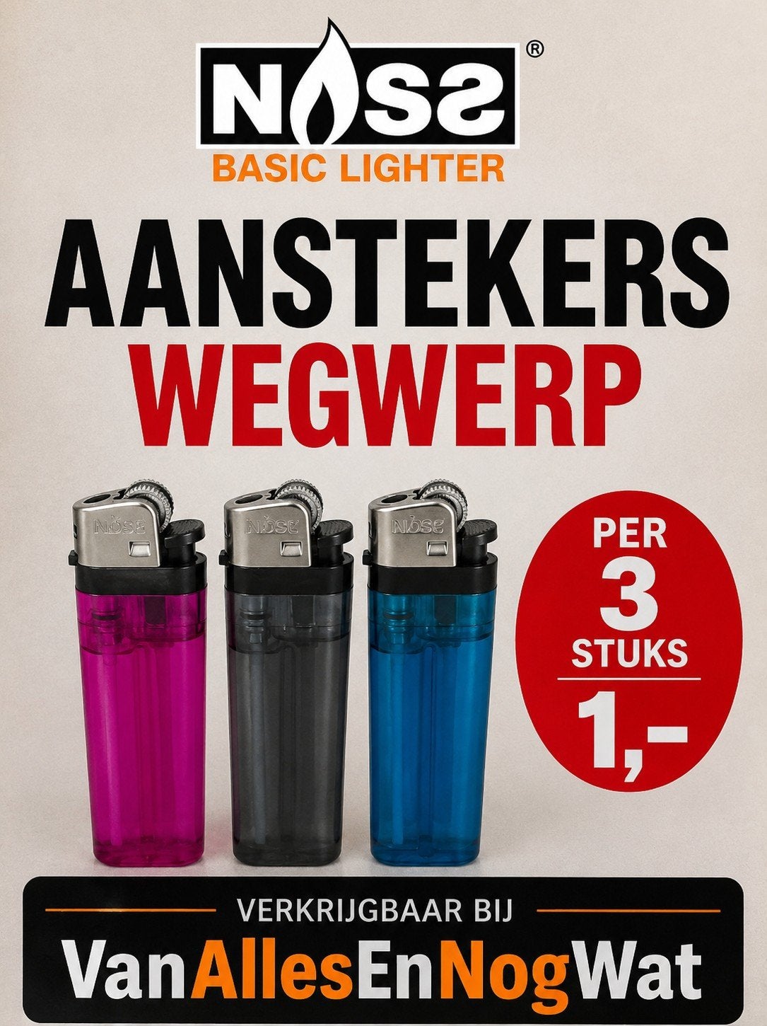 NOS Basic Wegwerp Aanstekers - Per 3 Stuks, Verzamelen, Rookartikelen, Aanstekers en Luciferdoosjes, Ophalen, Nieuw