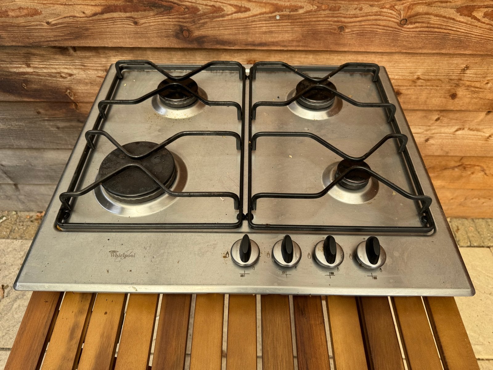 Whirlpool 4-pits RVS gaskookplaat - Inbouw, Witgoed en Apparatuur, Kookplaten, Gebruikt, Inbouw, Gas, 4 kookzones