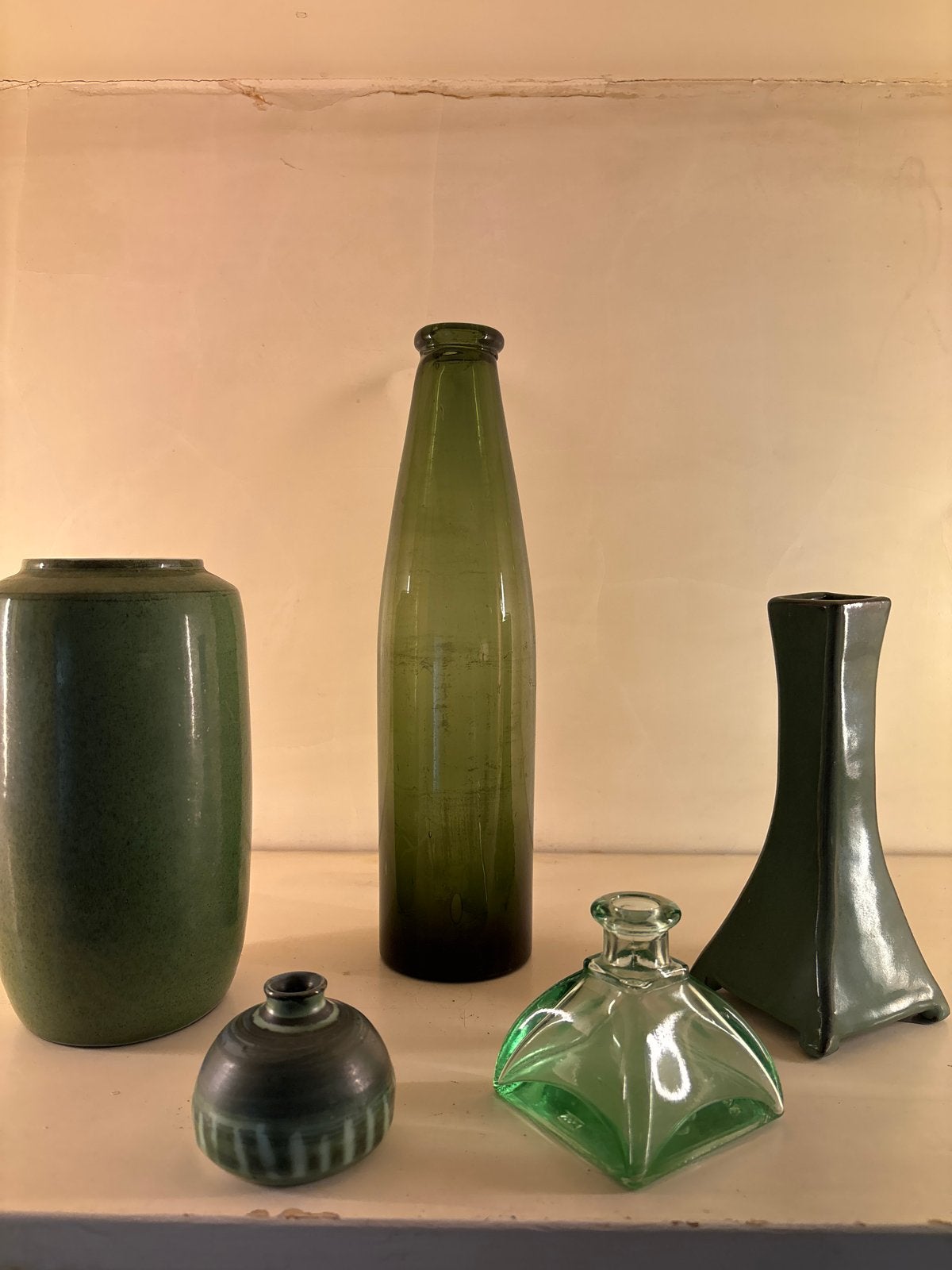 Set van 5 groene Vazen glas en keramiek, Ophalen of Verzenden
