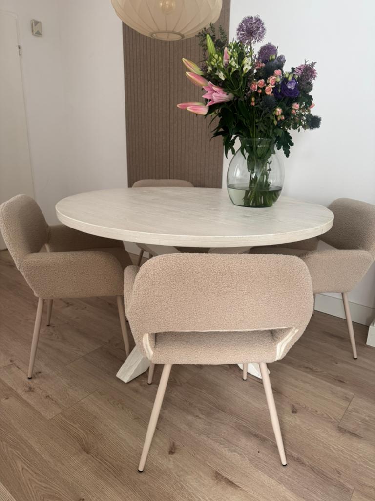 Ronde eettafel (wit/hout/ø130cm), Ophalen, Gebruikt