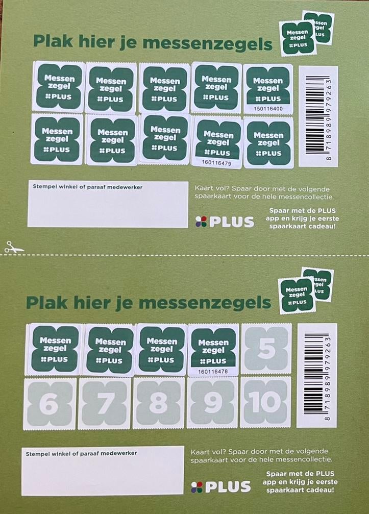 Plus Zwilling messen 1 spaarkaart + 4 zegels., Plus, Ophalen of Verzenden