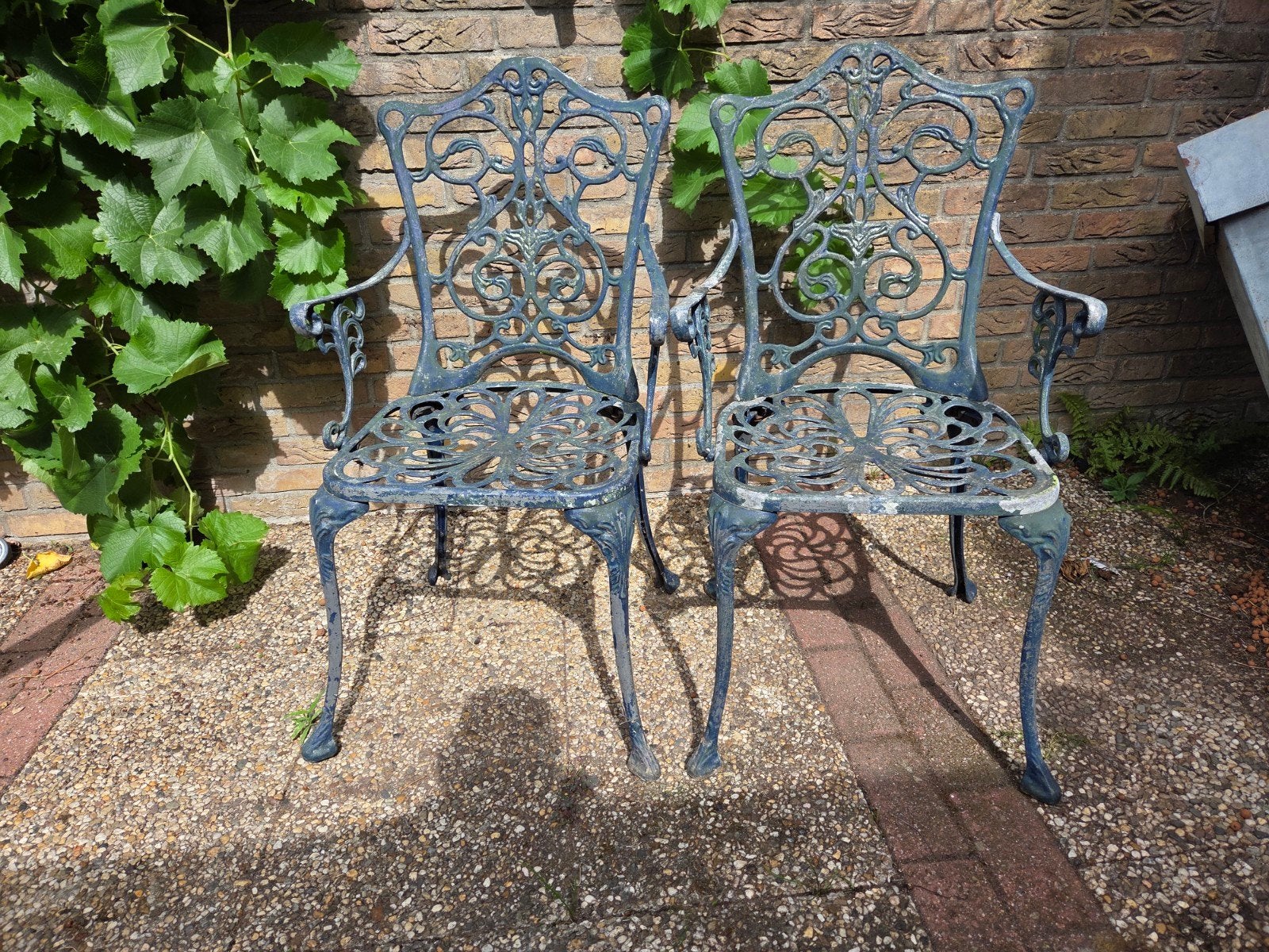 Brocante gietijzeren tuinstoelen - Set van 2, Ophalen of Verzenden