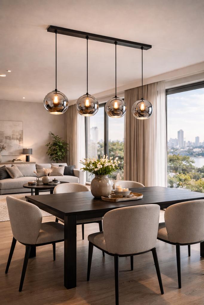 Moderne hanglamp zwart 4 lichts rookglas E27 design luxe led, Huis en Inrichting, Lampen | Hanglampen, Ophalen of Verzenden, Nieuw