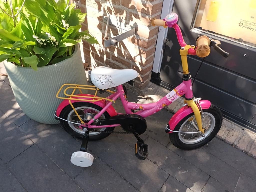 Roze kinderfiets met zijwieltjes - 12 inch, Ophalen, Terugtraprem, Zijwieltjes, Gebruikt