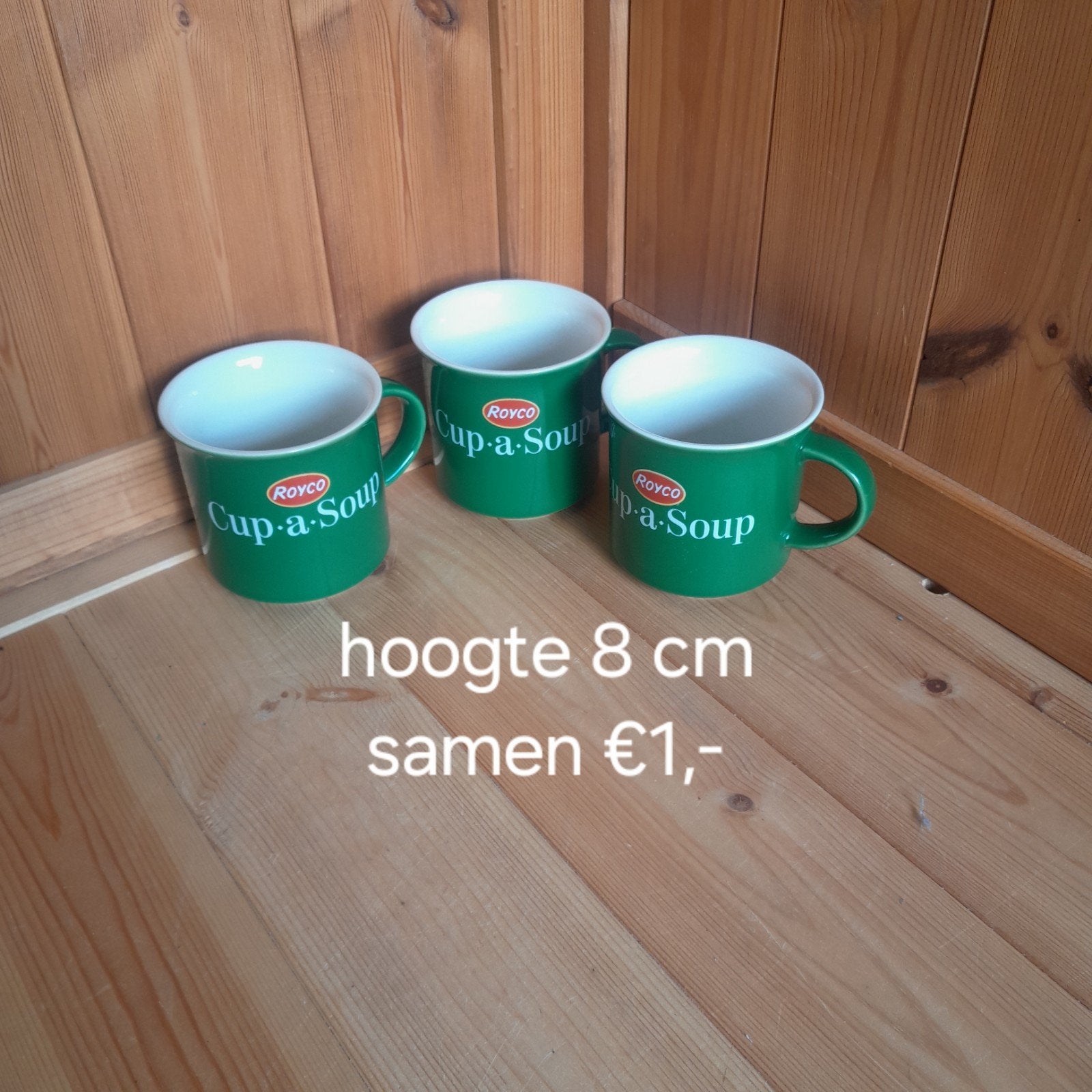 3 Royco Cup-a-Soup mokken - 8 cm hoog, Ophalen of Verzenden, Steen/keramiek, Overige merken, Groen