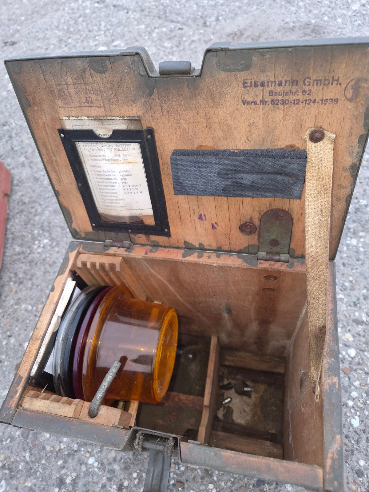 eisemann vintage Duitse Militaire seinlamp in Houten Kist, Overige typen, Onbekend, Duitsland, Onbekend