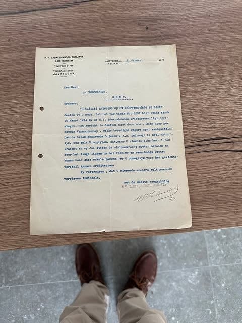 brief 1927 Tabakshandel Sumjava Amsterdam, Ophalen of Verzenden, Gebruikt, Overige typen