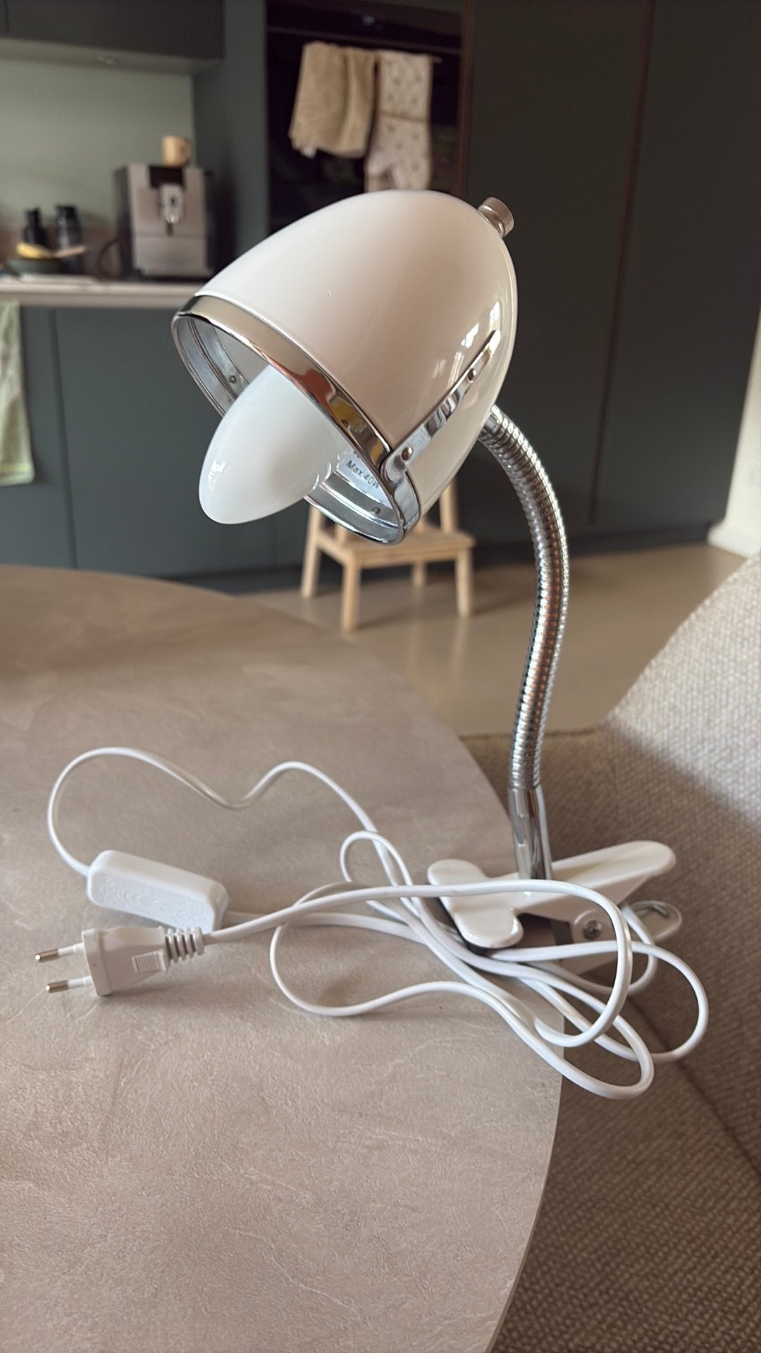 Witte Knijplamp met Flexibele Arm - Max 40W E14, Huis en Inrichting, Lampen | Overige, Ophalen of Verzenden, Gebruikt