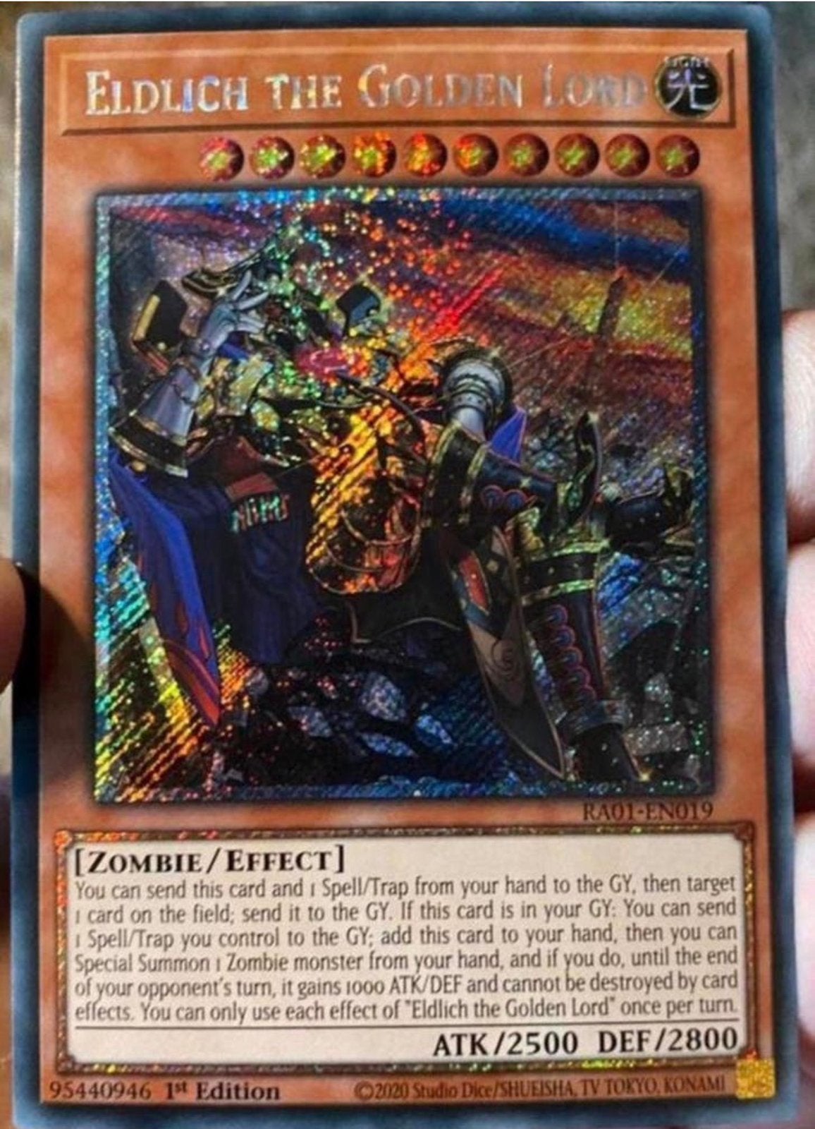 Yu-Gi-Oh! Eldlich the Golden Lord RA01 1st Edition !, Ophalen of Verzenden, Zo goed als nieuw, Losse kaart, Foil