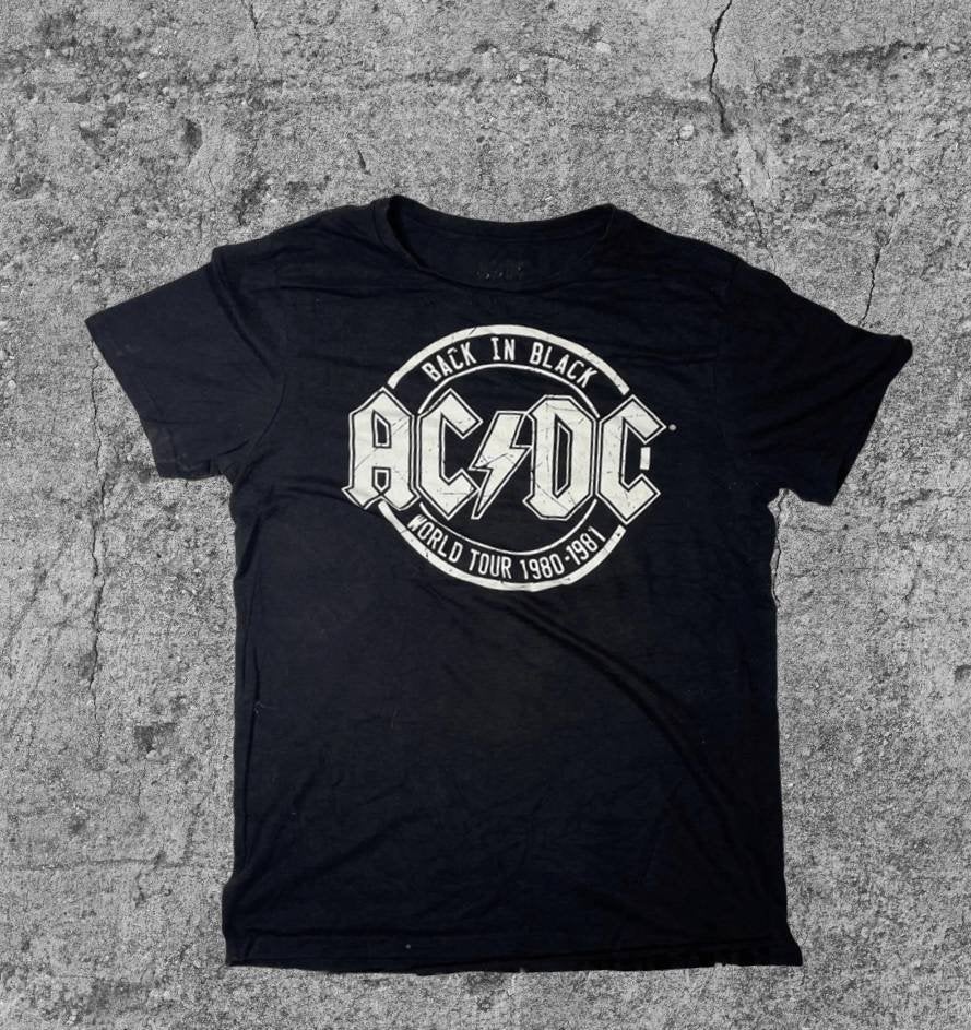 Vintage AC/DC Back in Black World Tour 1980/1981 T-shirt L, Maat 52/54 (L), Verzenden, Zwart, Onbekend