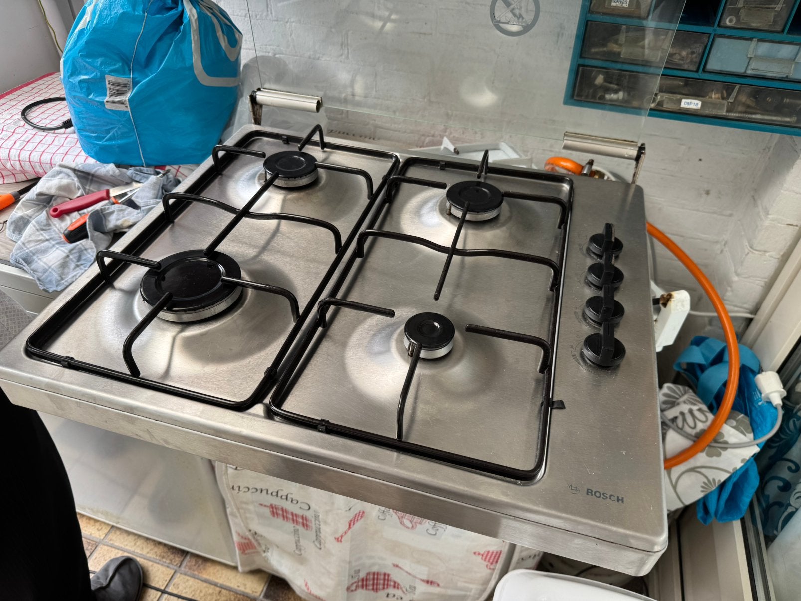 Bosch RVS Kookplaat | Op Butaan/ Propaan | Schoon en Goed, Witgoed en Apparatuur, Kookplaten, Ophalen, Gebruikt, 4 kookzones, Gas