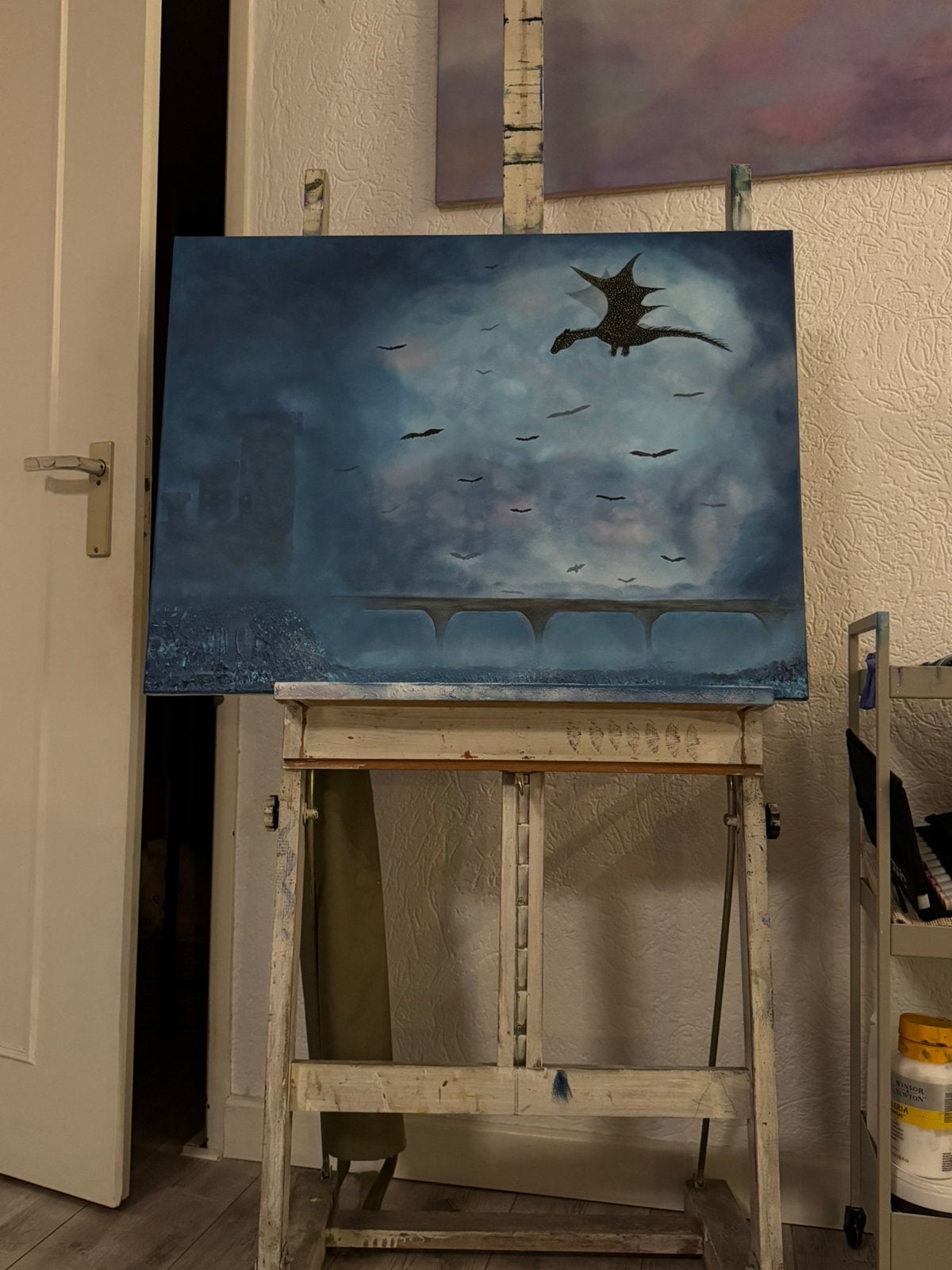 Abstract fantasie schilderij met draken, Ophalen, Zo goed als nieuw