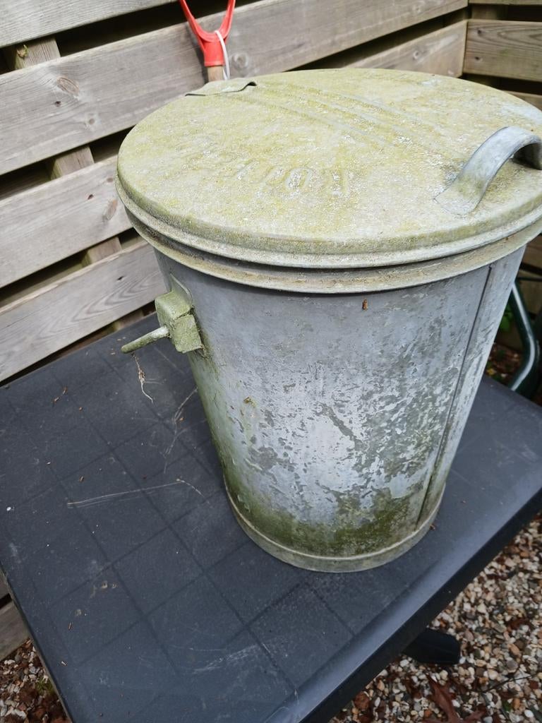 Zinken vuilnisemmer - roestvrij, Huis en Inrichting, Woonaccessoires | Prullenbakken, Gebruikt, Metaal, 50 tot 75 cm, 20 tot 30 liter