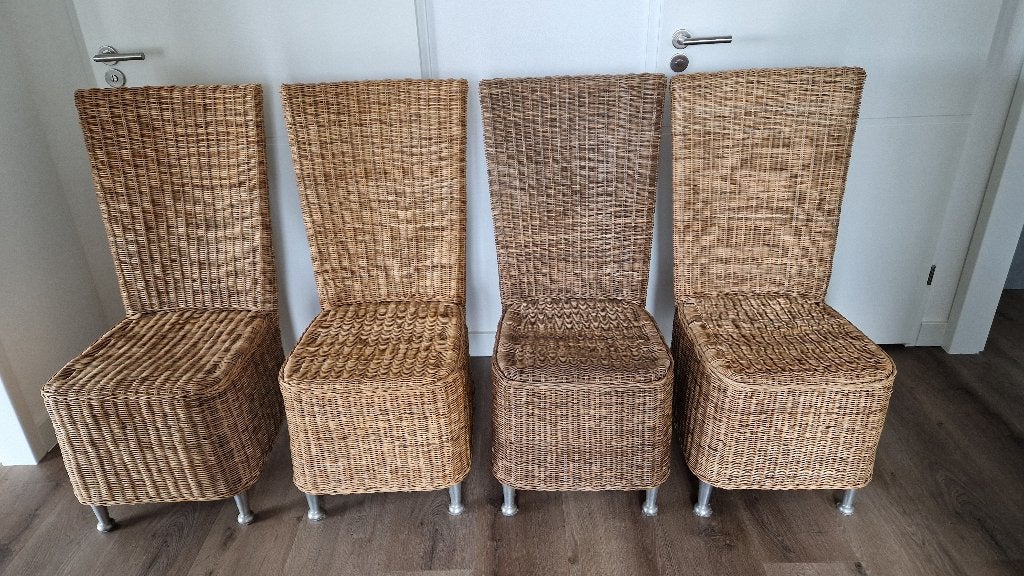 Rotan stoelen 4 stuks ( het Kabinet ), Huis en Inrichting, Ophalen, Gebruikt, Bruin, Riet of Rotan