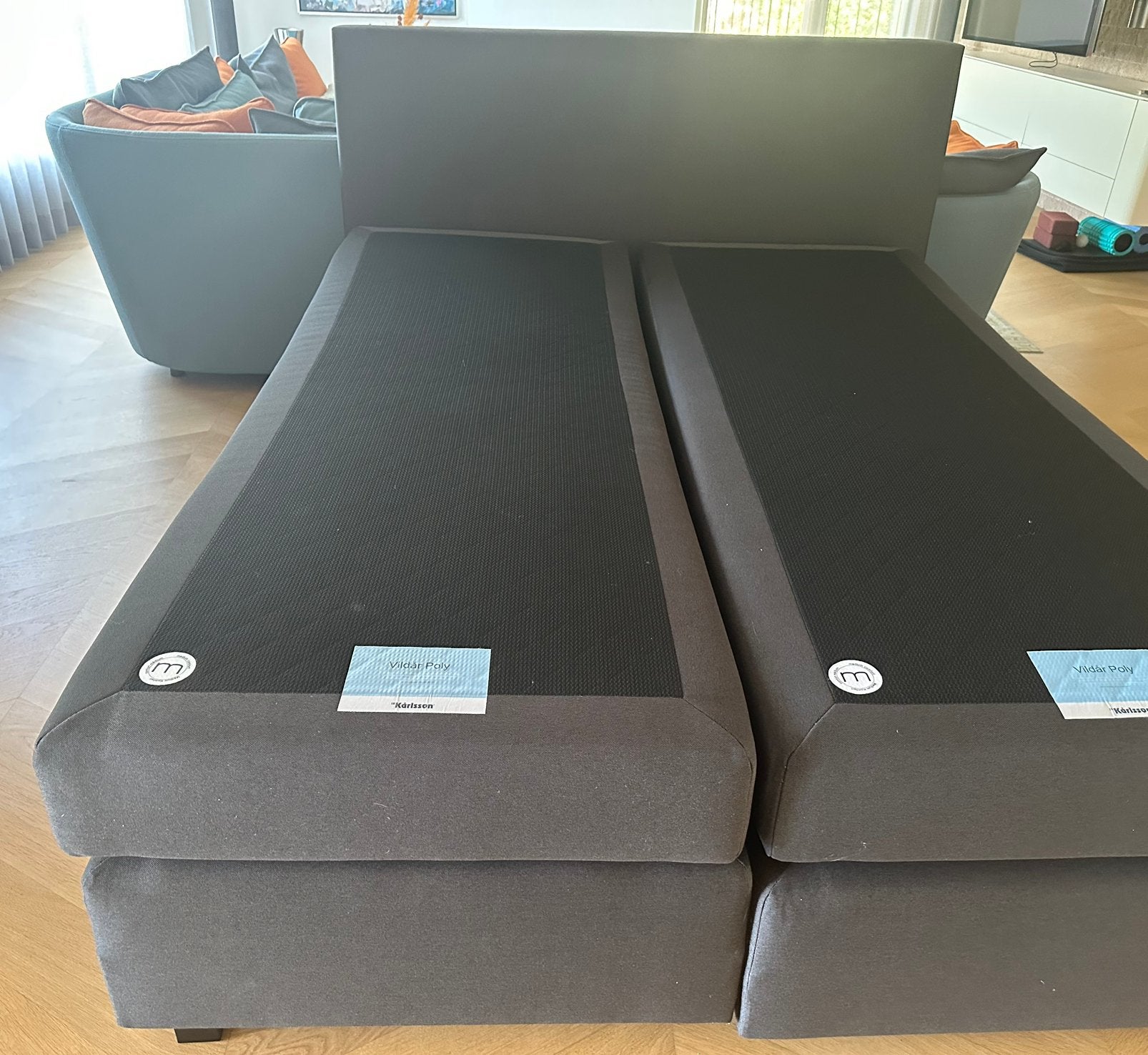Boxspring Donkergrijs / antraciet, Ophalen, Blauw, 210 cm, Tweepersoons