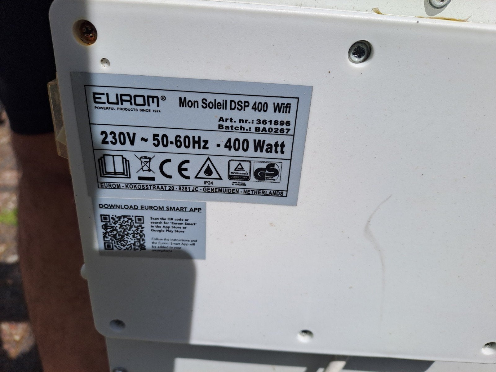 Eurom Mon Soleil DSP 400 Wifi elektrische kachel - 400W, Doe-het-zelf en Verbouw, Verwarming en Radiatoren, Ophalen, 60 tot 150 cm