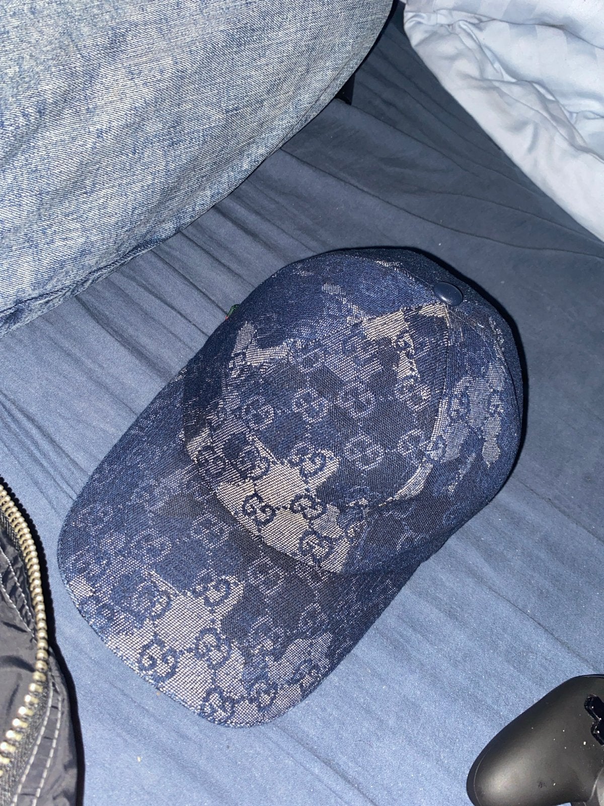 Gucci pet met GG-monogram in blauw, Kleding | Heren, Ophalen, Zo goed als nieuw, One size fits all, Pet