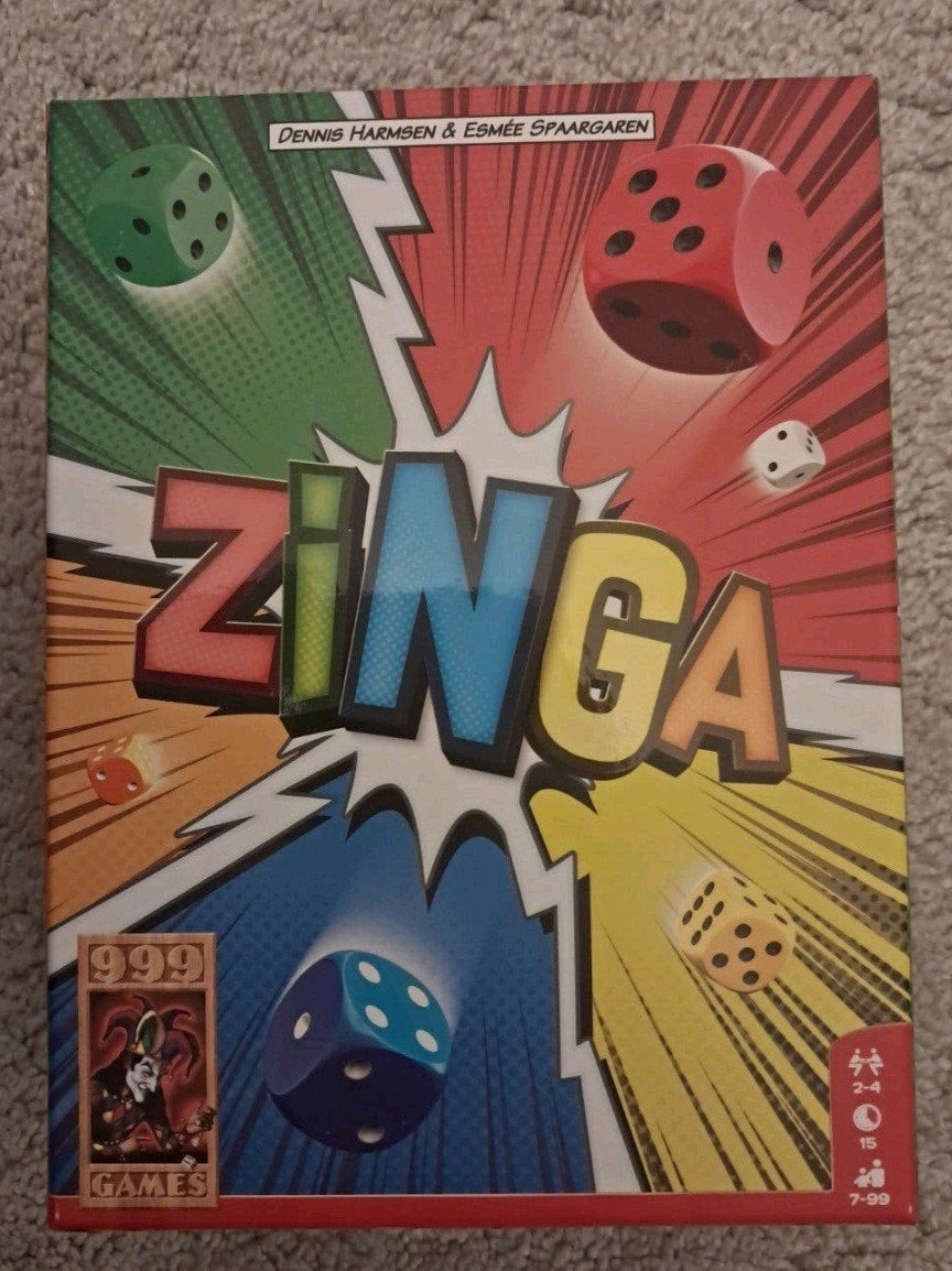 Zinga dobbelspel van 999 Games, Een of twee spelers, Ophalen of Verzenden, Zo goed als nieuw, 999 Games