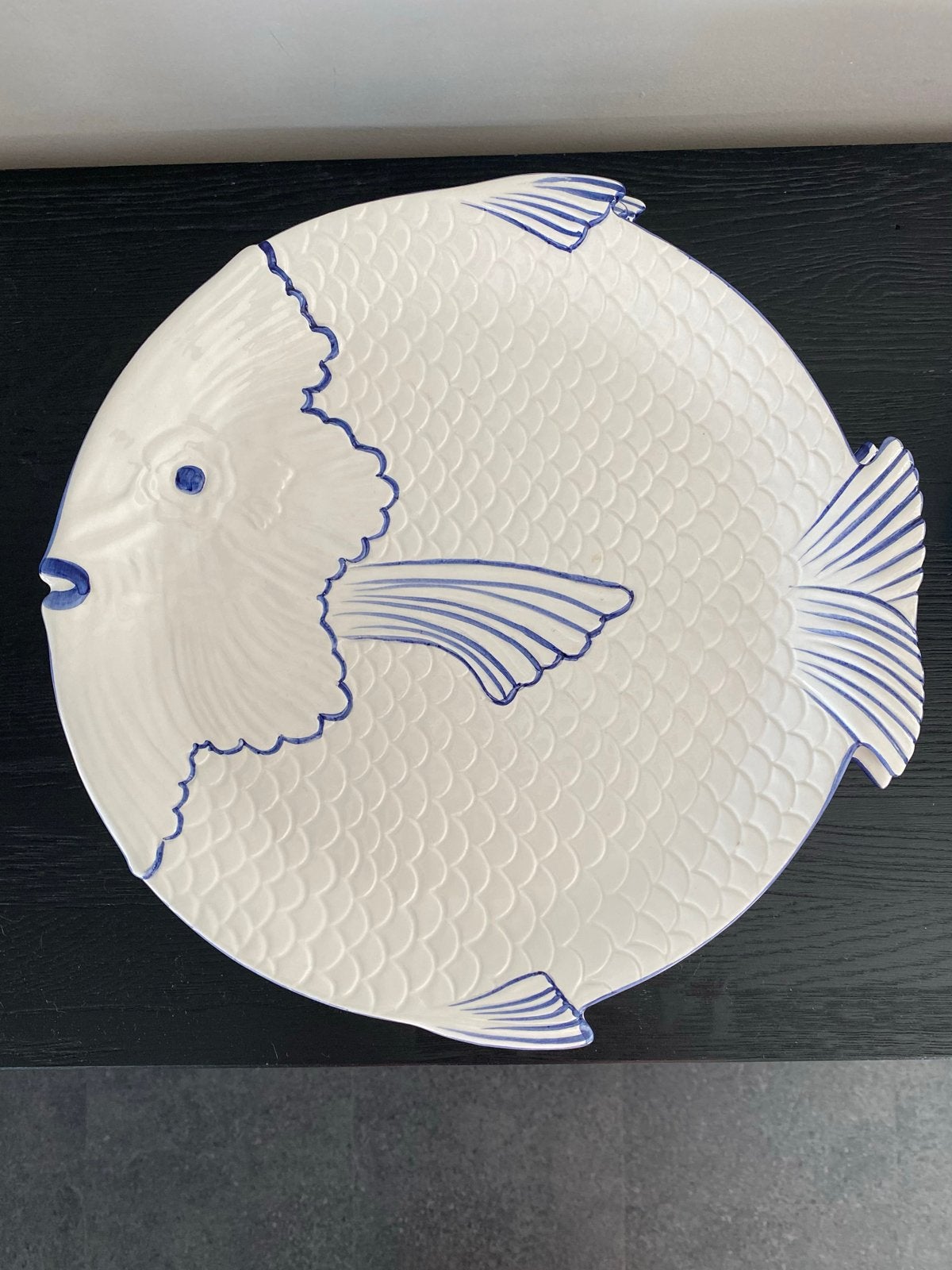 Vintage italiaans aardewerk vis bord, hand geschilderd, Antiek en Kunst, Ophalen of Verzenden