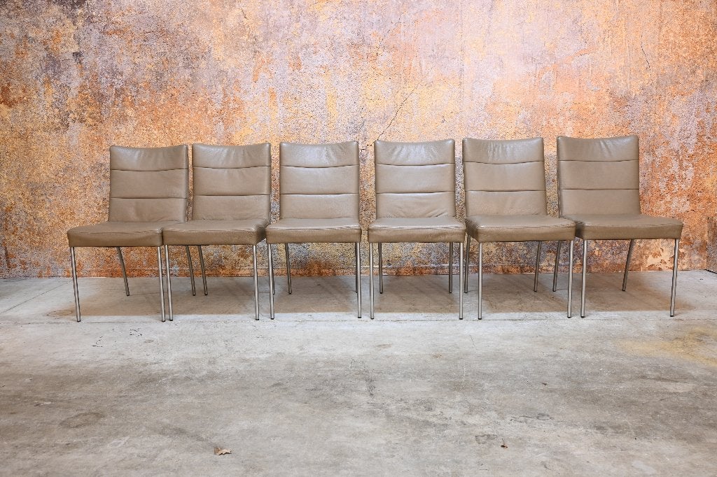 IZGS! 6 bruine/taupekleurige leren Bert Plantagie stoelen