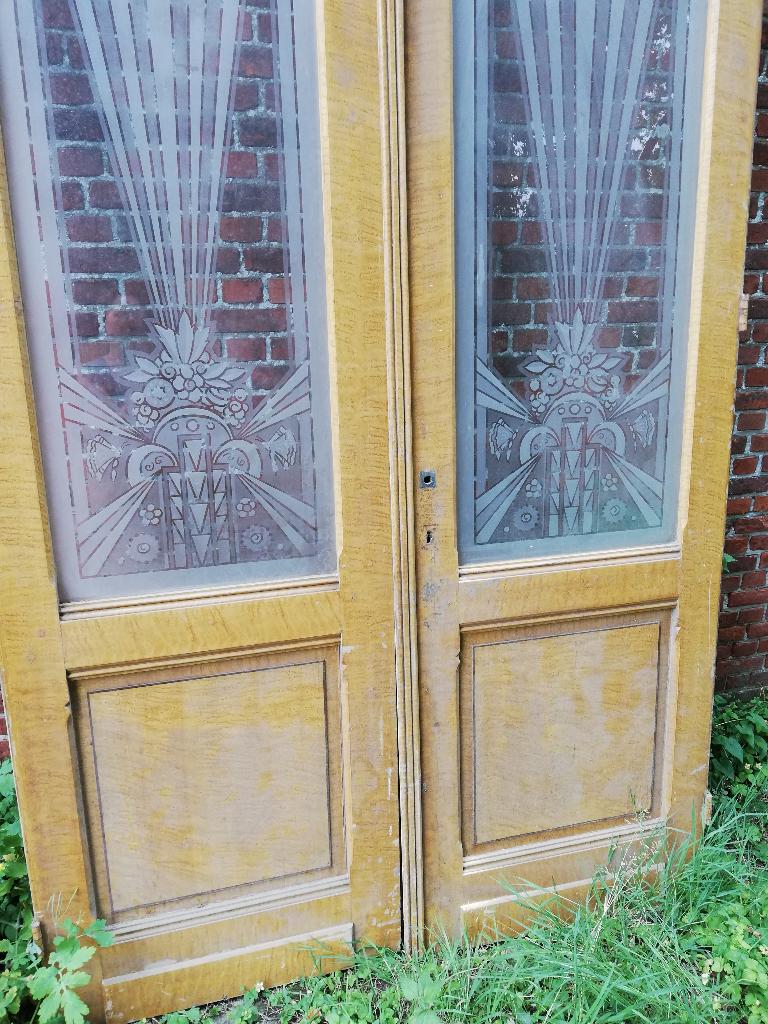 274hx148br Hoge dubbele paneeldeuren art deco ge-etst glas, Ophalen