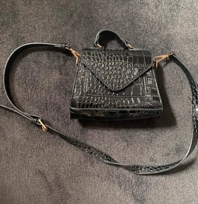 Kleine Zwarte Feesttas - Croco Look, Ophalen of Verzenden, Zo goed als nieuw, Zwart, Avondtasje