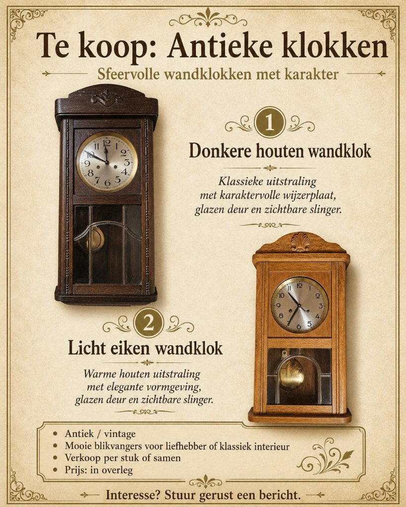 Te koop mooie antieke klokken, Ophalen, Bruin, Antiek, Analoog