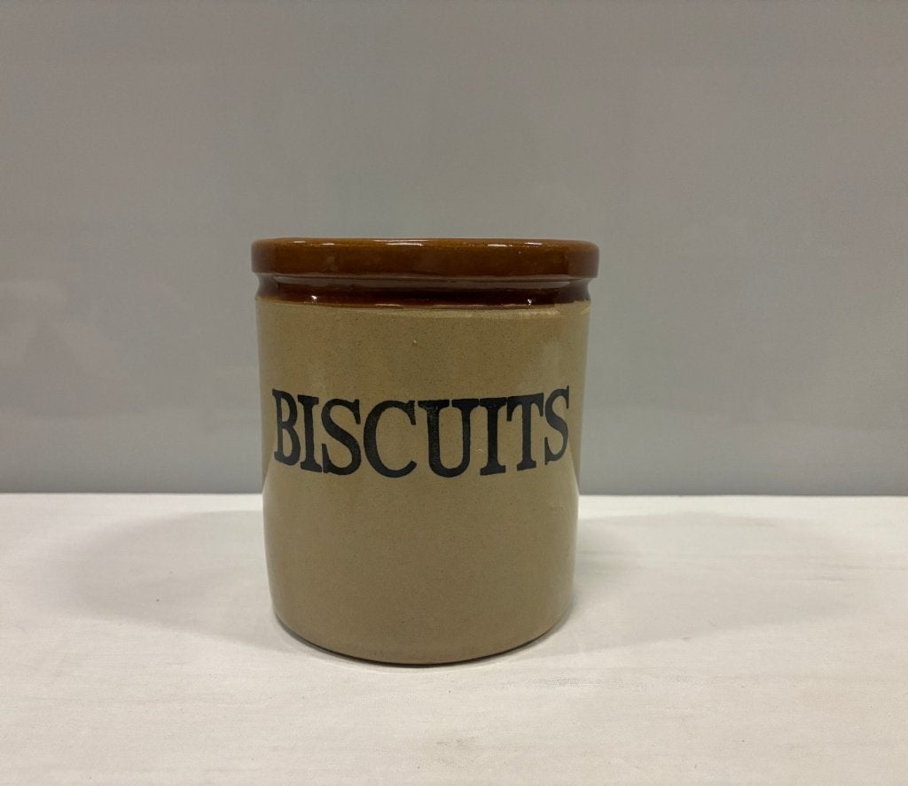Moira English Stoneware voorraadpot Biscuits, handmade, Beige, Gebruikt, Niet bekend (tweedehands product), Moira (tweedehands product)