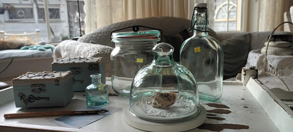 Lotje licht gekleurd blauw glas Weckpot Flacon Stolp Inktpot, Ophalen of Verzenden