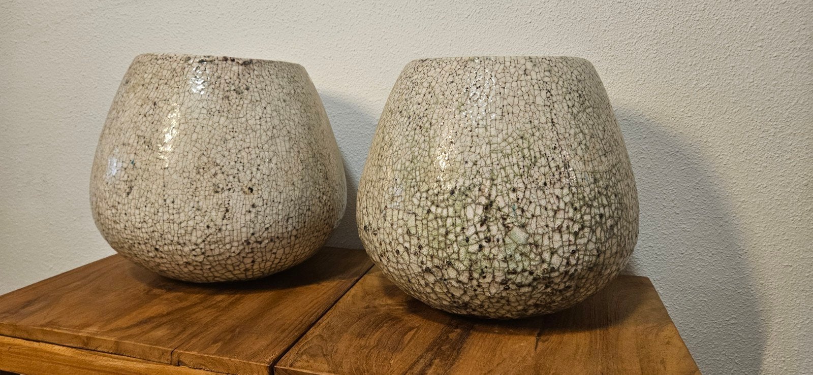 Set van 2 keramieken craquelé sierpotte, Ophalen