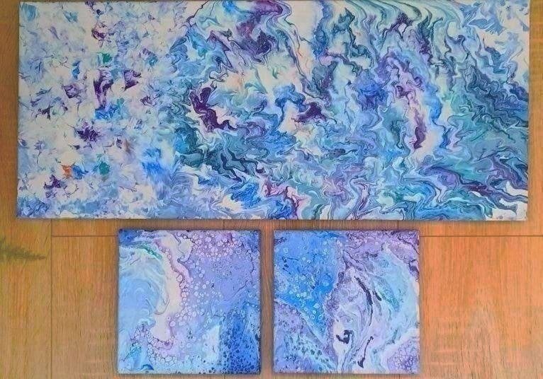 Nieuw 3 delig handgeschilderde schilderij set, Huis en Inrichting, Woonaccessoires | Schilderijen, Tekeningen en Foto's, Minder dan 50 cm