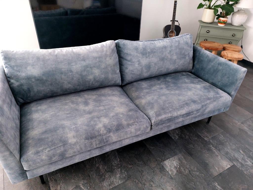 Bleu velvet bank, Huis en Inrichting, Banken | Bankstellen, Ophalen of Verzenden, Zo goed als nieuw, 75 tot 100 cm