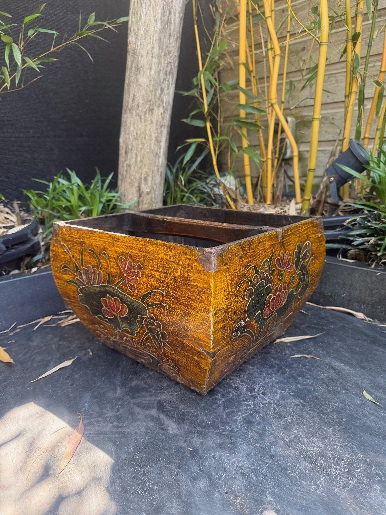 Chinese oude rijstbak handbeschilderd chinees mand, Gebruikt, Handbeschilderd, Mand, Vierkant