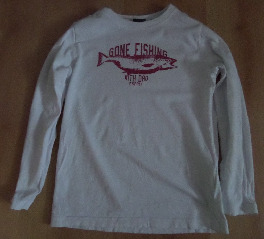 Witte katoenen Esprit longsleeve maat 116/122 met rode print, Kinderen en Baby's, Kinderkleding | Maat 116, Ophalen of Verzenden