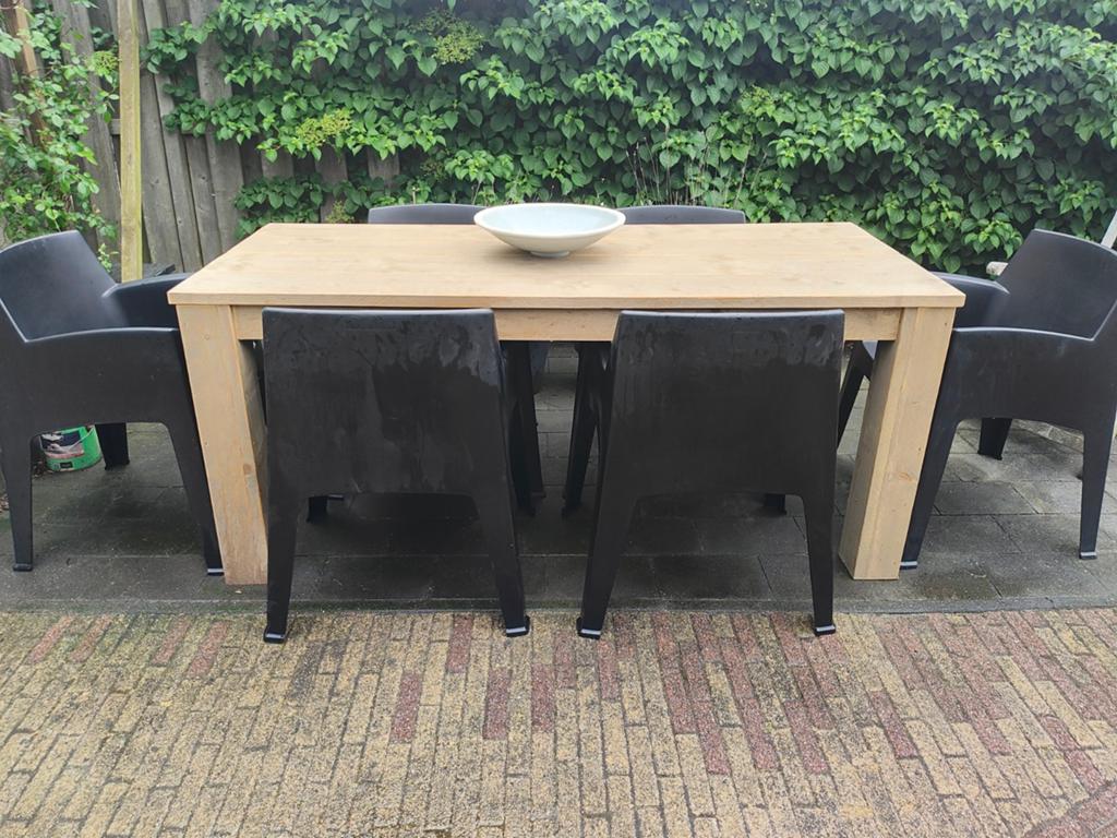 Zo goed als nieuwe steigerhouten eettafel (Karwei), Ophalen, 200 cm of meer, 50 tot 100 cm, Zo goed als nieuw