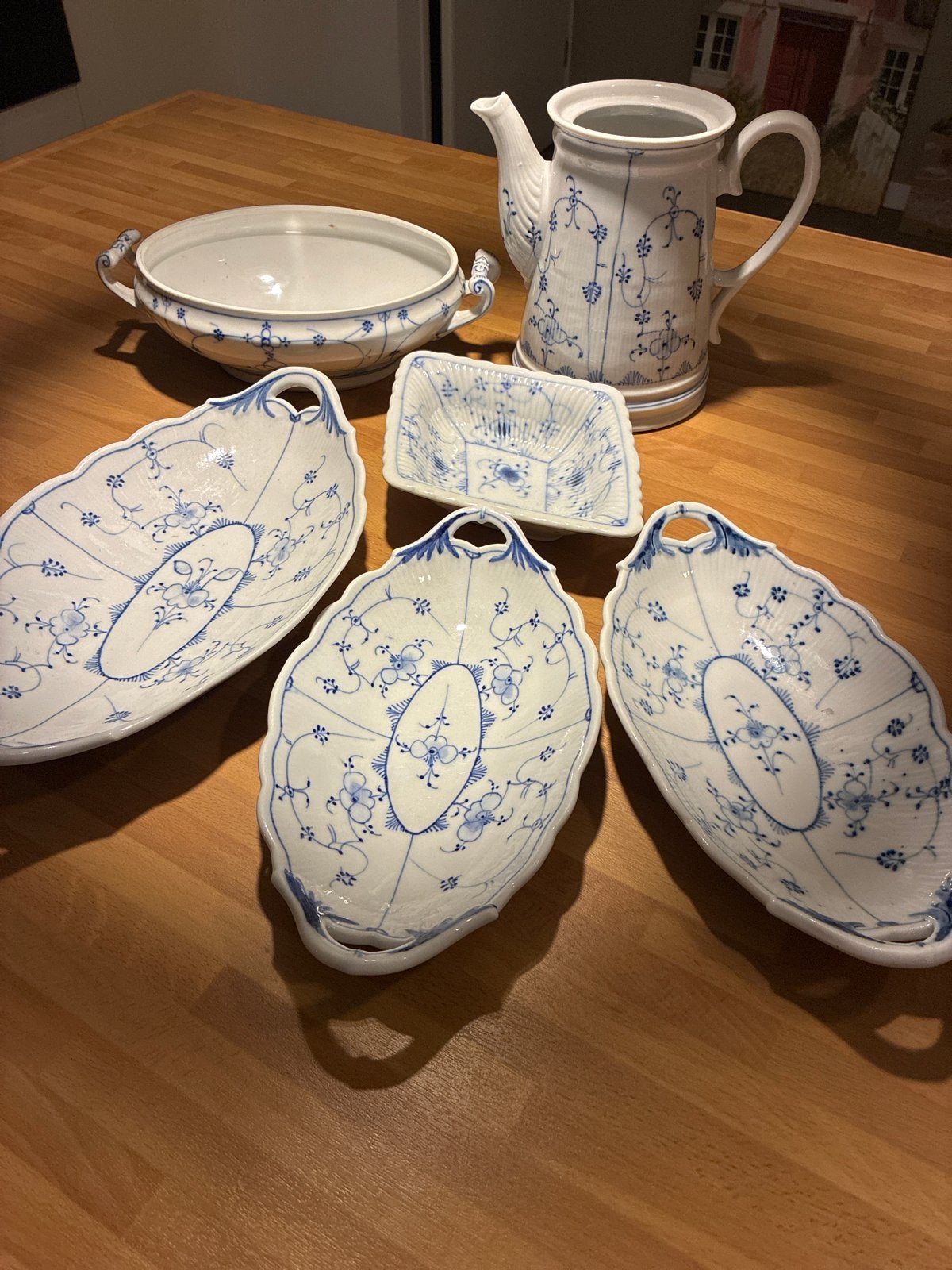 Royal Copenhagen Blauw Geribbeld Servies - Diverse Stukken, Antiek en Kunst, Antiek | Porselein, Ophalen