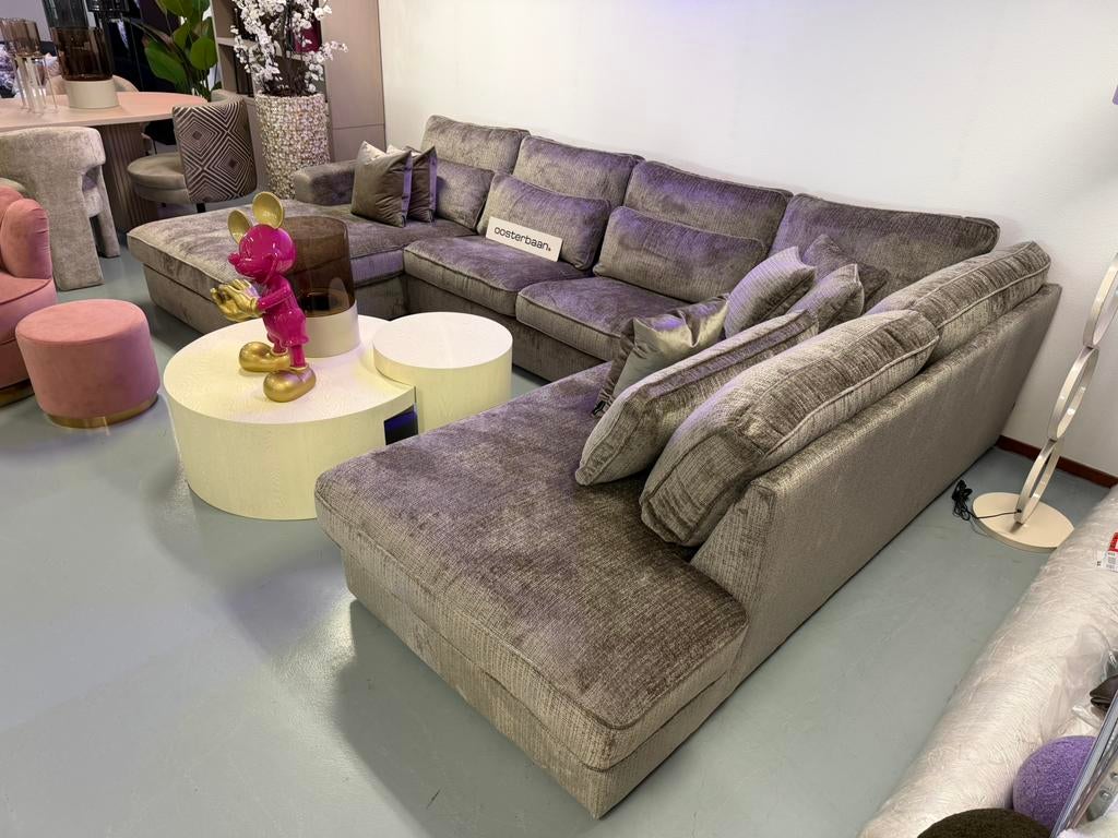 Luxe Velvet Teddy U-bank Costa 195x370x250cm NIEUW - Uniek, Info@oosterbaanwonen.nl, Venus 31 8448CE Heerenveen, Hoekbank, Oosterbaan Wonen