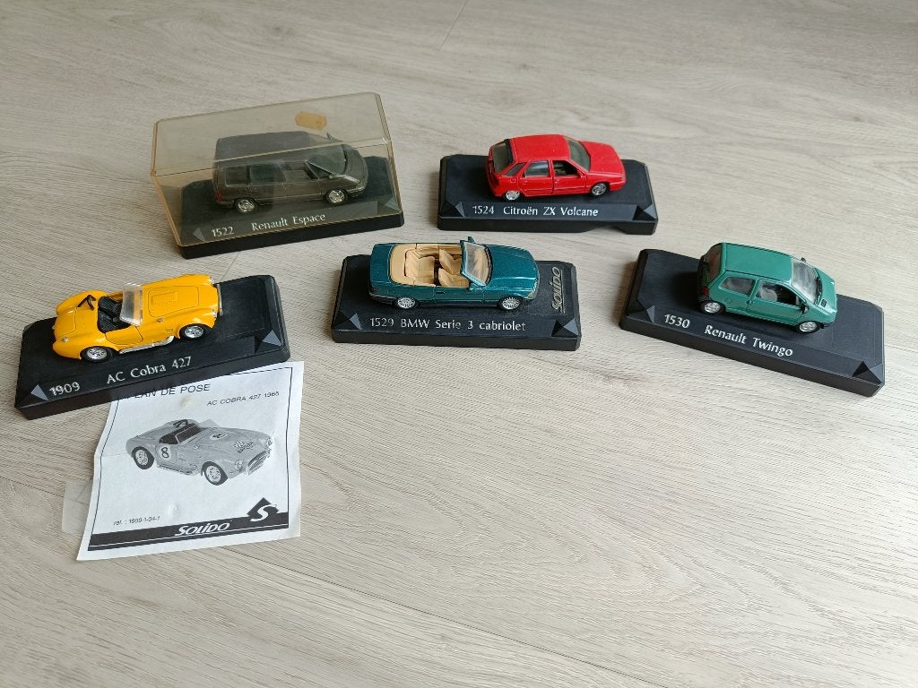 5x Solido 1:43 – AC Cobra, BMW, Twingo, Espace & Citroën ZX, Hobby en Vrije tijd, Ophalen of Verzenden, Gebruikt, Auto, Solido