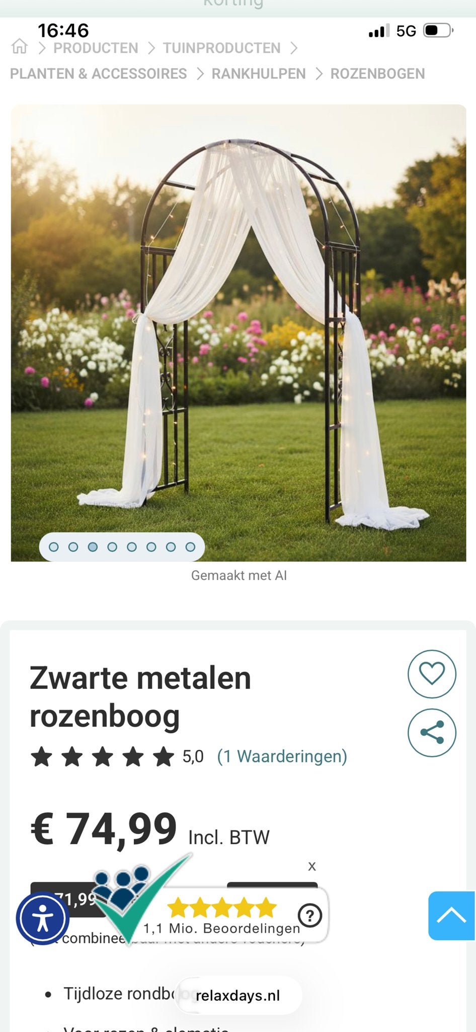 Zwarte metalen rozenboog - Tuinboog voor klimplanten, Ophalen of Verzenden, Nieuw