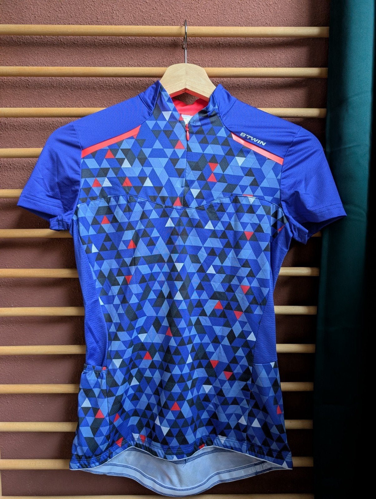 B'Twin Fiets Shirt Maat XS - Blauw met Geometrisch Patroon, Ophalen, Blauw, Zo goed als nieuw, Maat 34 (XS) of kleiner