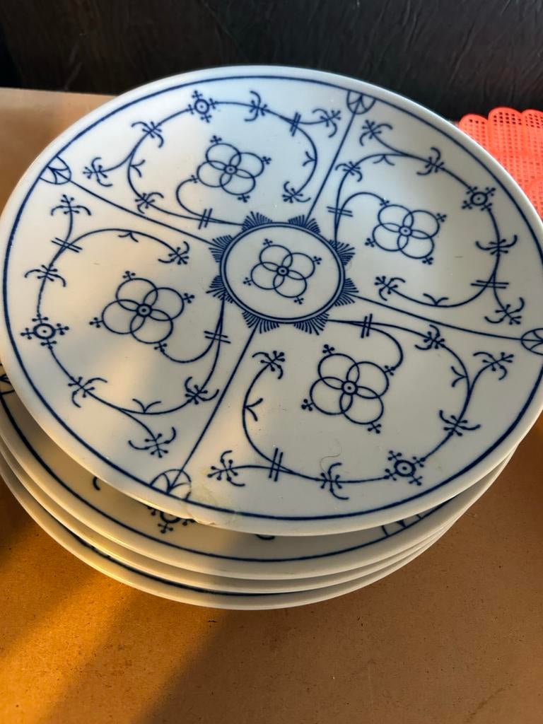 Set van 4 stuks Blauw Saks ontbijtborden, Ophalen of Verzenden, Gebruikt, Overige stijlen, Bord(en)
