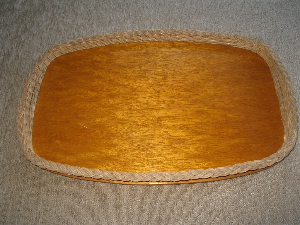 Dienblad van hout met pitrietrand  jaren 60., Ophalen of Verzenden, Gebruikt, Rechthoekig, Hout