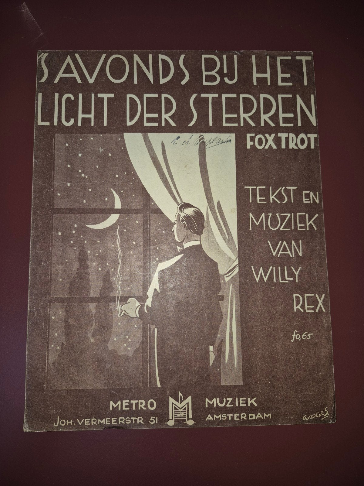 S'Avonds bij het licht der sterren - Foxtrot bladmuziek, Piano, Gebruikt, Ophalen of Verzenden, Artiest of Componist