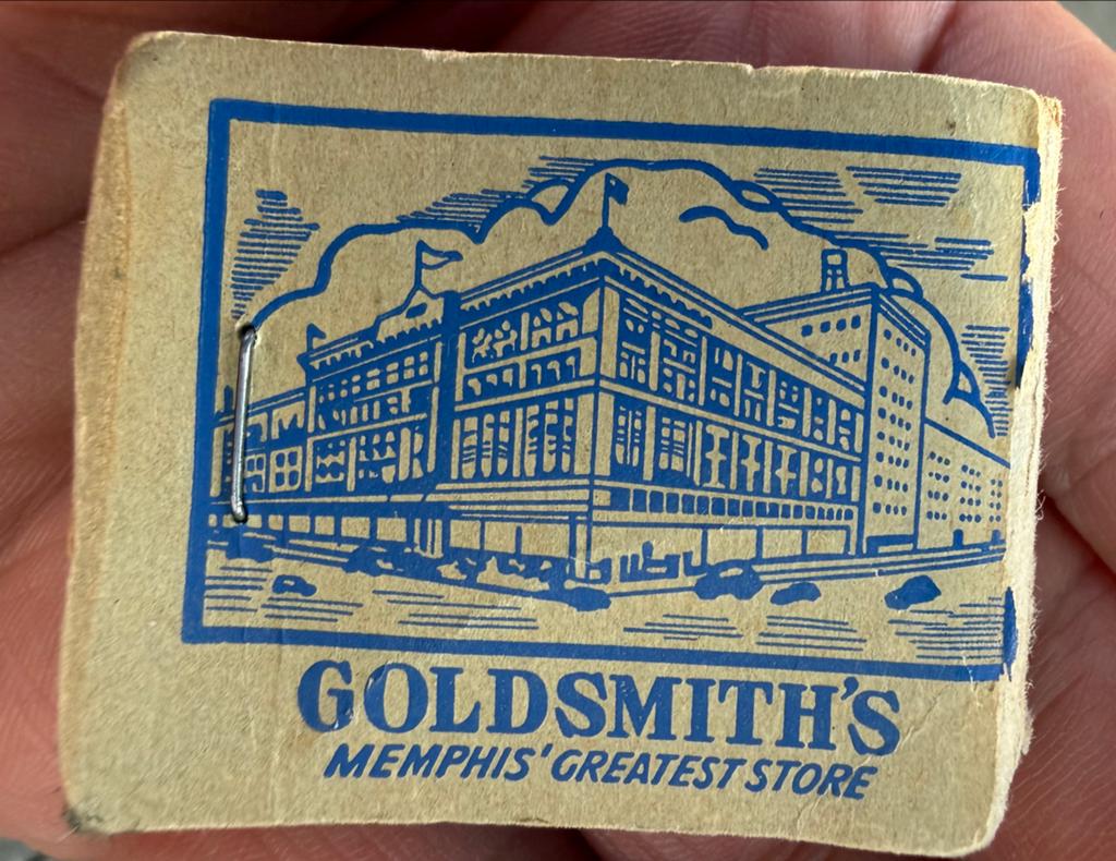 Vintage Luciferboekje Goldsmith's Memphis 1945 75th Annivers, Ophalen of Verzenden, Gebruikt, Luciferdoosjes of -merken