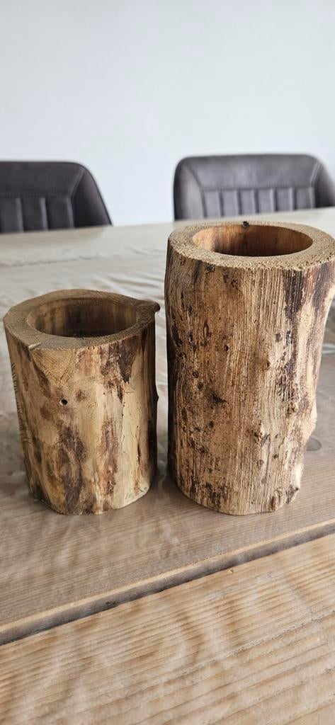 Grote waxinelicht houders hout landelijk wonen, Ophalen of Verzenden, Overige materialen, Minder dan 25 cm