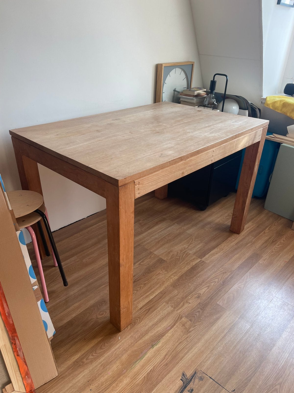 Mooie stevige houten eettafel – 195 x 80 cm, Ophalen, Gebruikt, 50 tot 100 cm, 150 tot 200 cm