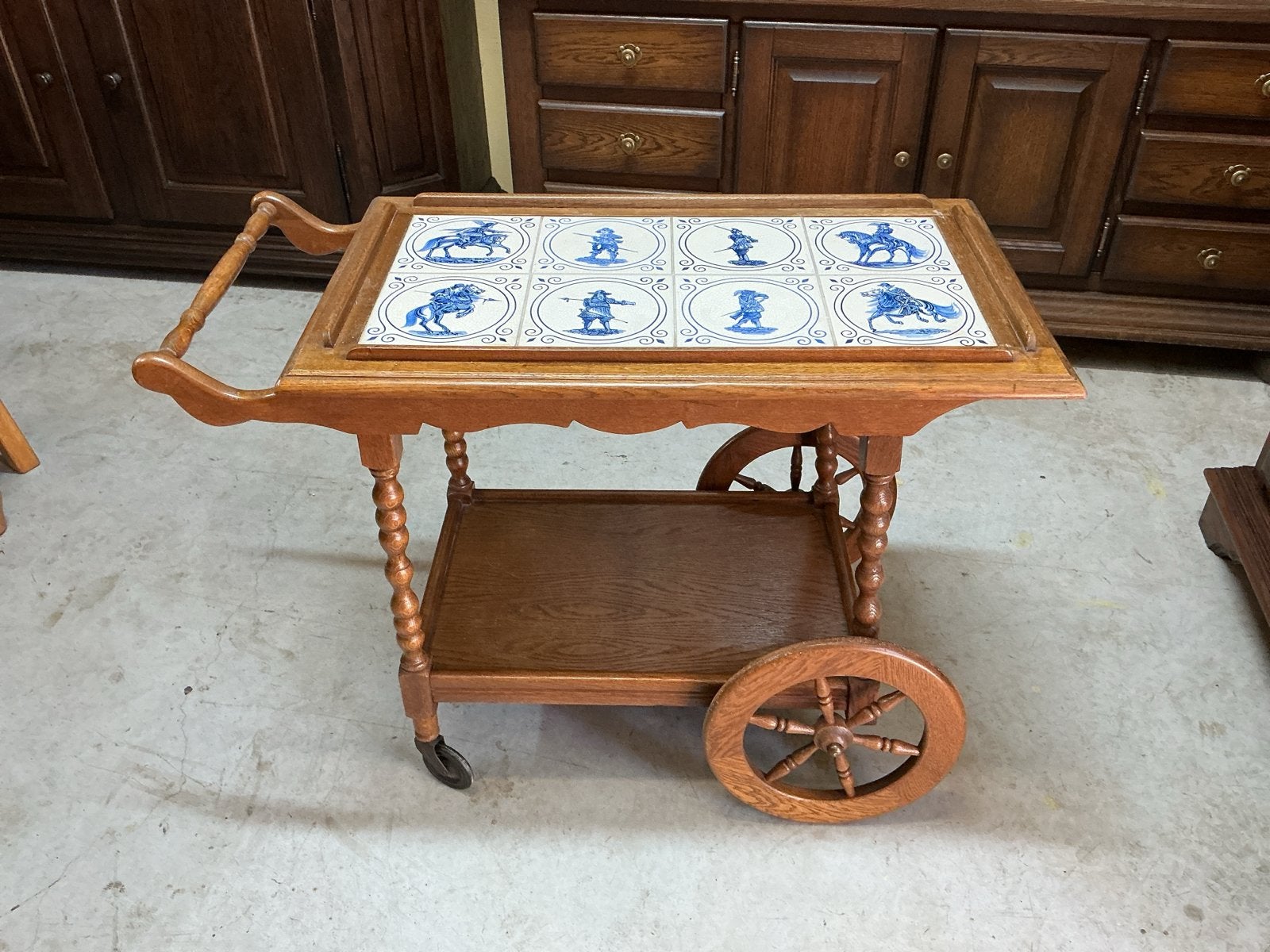 Vintage serveerwagen met Delfts blauwe tegels, Ophalen of Verzenden